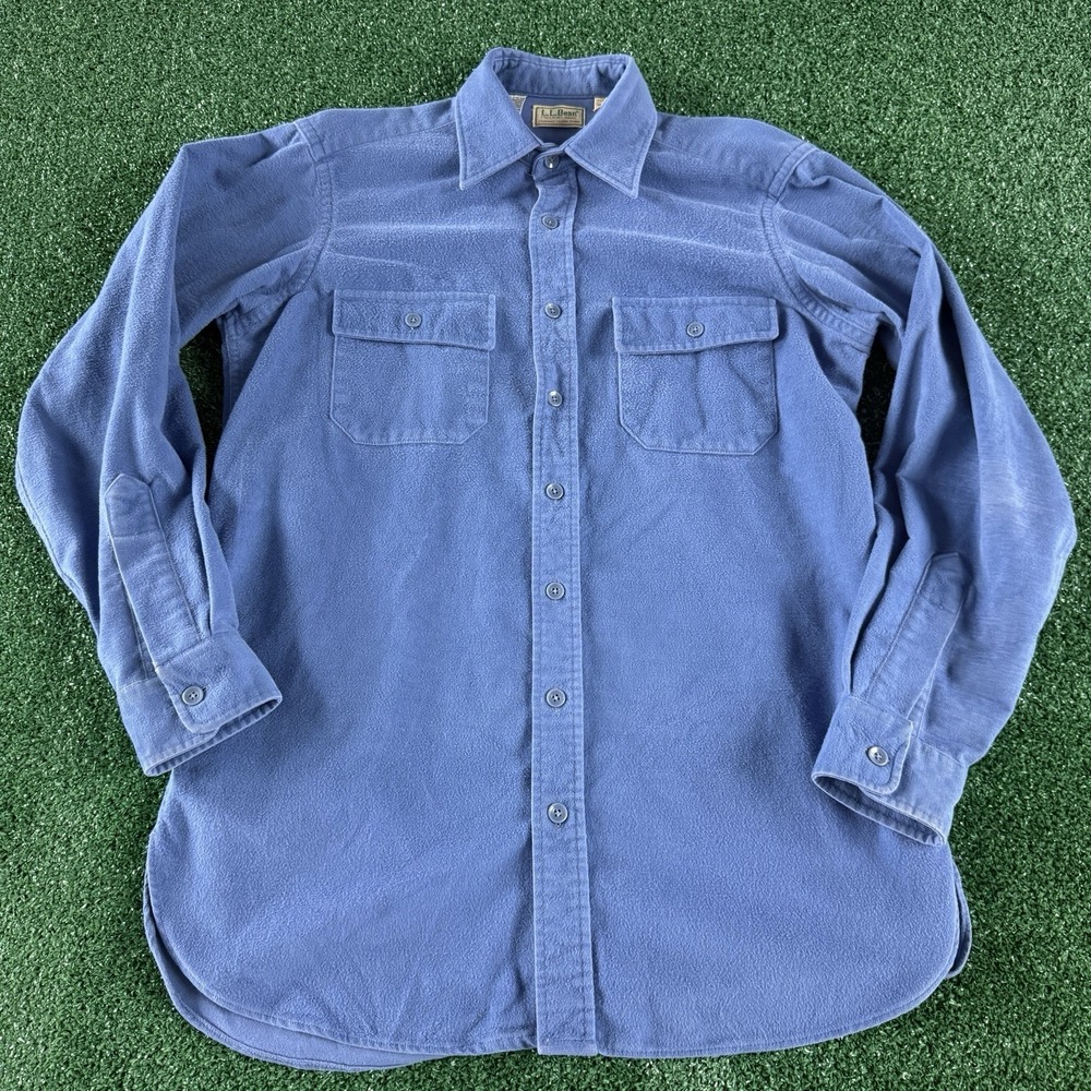 Vintage L.L. Bean Chamois Cloth Shirt Mens Long Sleeve Button Up Blue Tall 16 XL